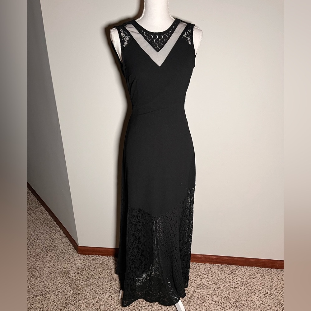 Women's Sugarlips Elegant Black Lace Formal‎ Maxi Dress Size XS